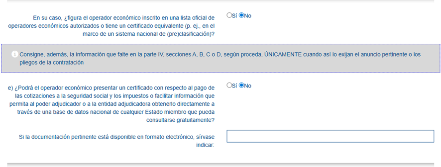 DEUC: Guía completa para rellenarlo 3 Sección del DEUC para indicar inscripción en el ROLECE y selección de lotes